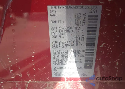 2025 Nissan Pathfinder Sl Fwd z USA, uszkodzony, nr VIN 5N1DR3CB6SC223520